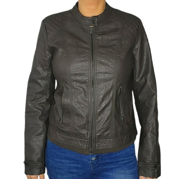 Cavalini Brown Vegan Leather Zip Jacket Size Large - Picture 3 of 6